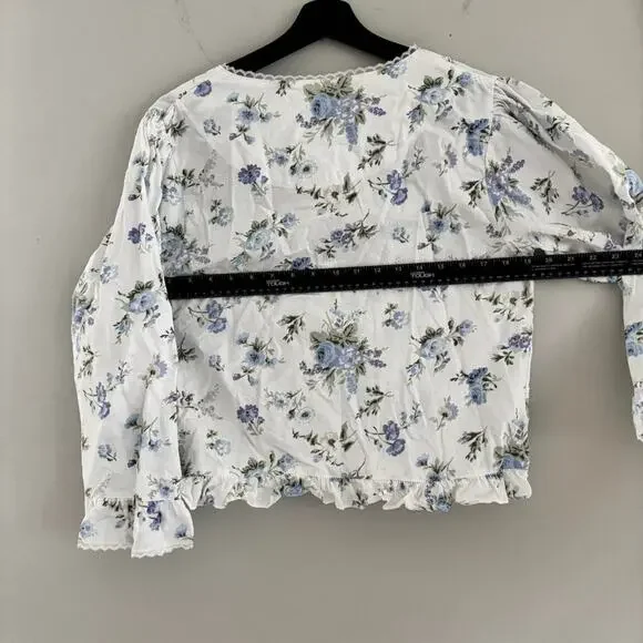 RARE Vintage 1980s Laura Ashley Blouse Floral Lace Size Small Ruffle Sleeves - Picture 7 of 7